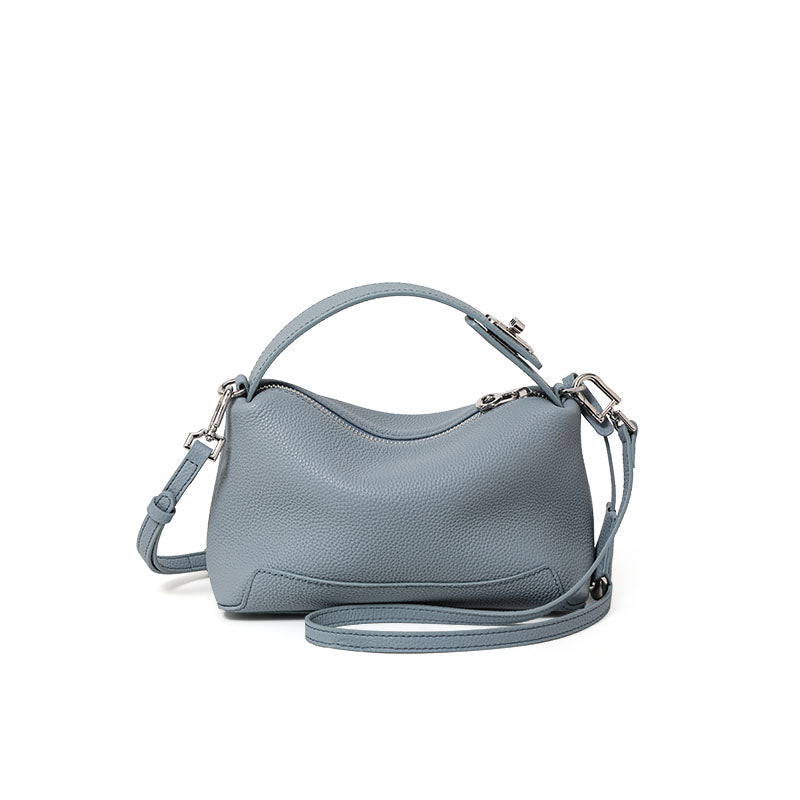 Genuine Cowhide Pebbled Mini Hobo Handbag,Detachable Adjustable Crossbody Strap Multi Compartment Womens Two Way Carry Shoulder Purse