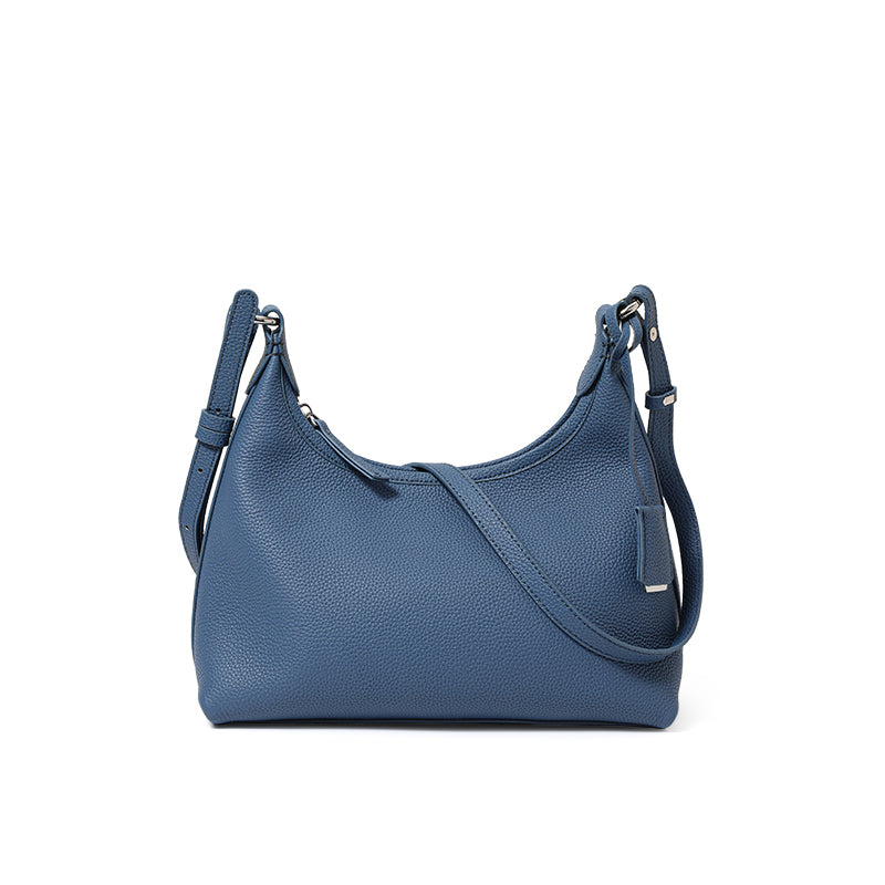 Genuine Cowhide Litchi Grain Crescent Hobo Purse,Adjustable Detachable Shoulder Strap Multi Compartment Womens Underarm Crossbody Handbag