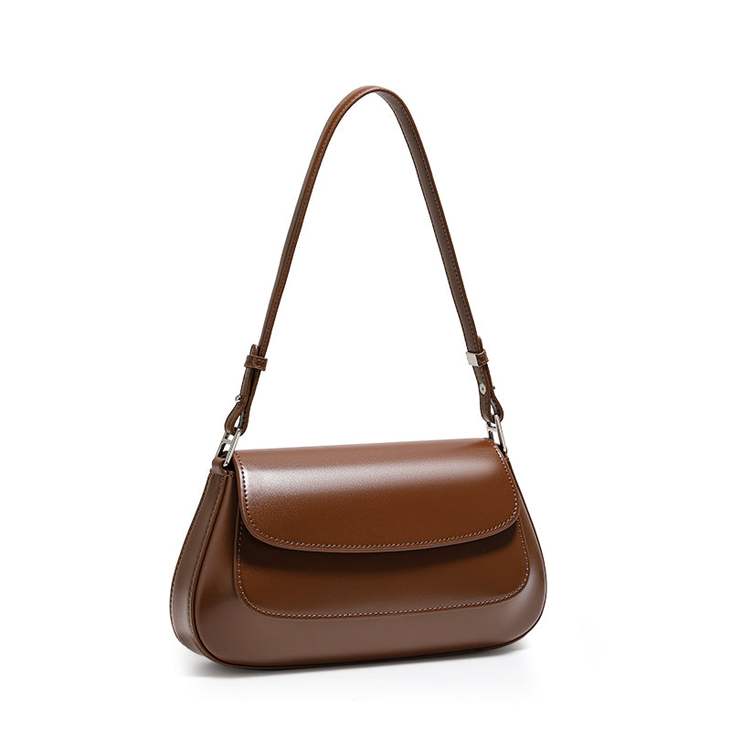 Genuine Cowhide Womens Underarm Crossbody Bag,Glossy Plain Leather Flap Long Purse,Adjustable Strap Vintage Commute Handbag