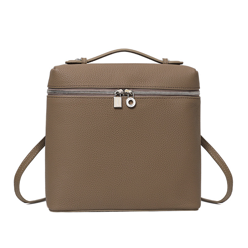 Genuine Cowhide Women Backpack,Pebbled Grain Square Box Handbag Detachable Adjustable Shoulder Straps Multi Inner Storage Pockets