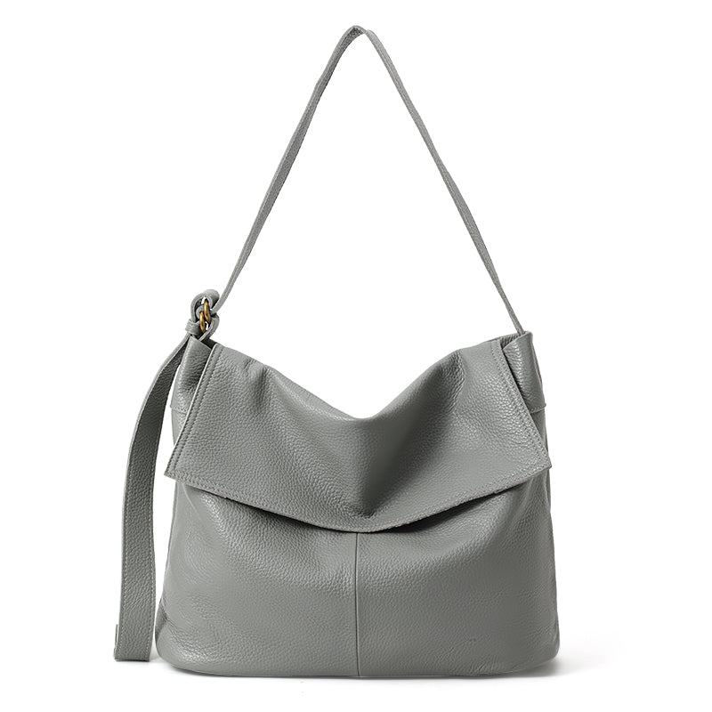 Genuine Cowhide Womens Flap Shoulder Tote,Pebbled Grain Large Capacity Hobo,Multi Compartment Crossbody Carry Bag
