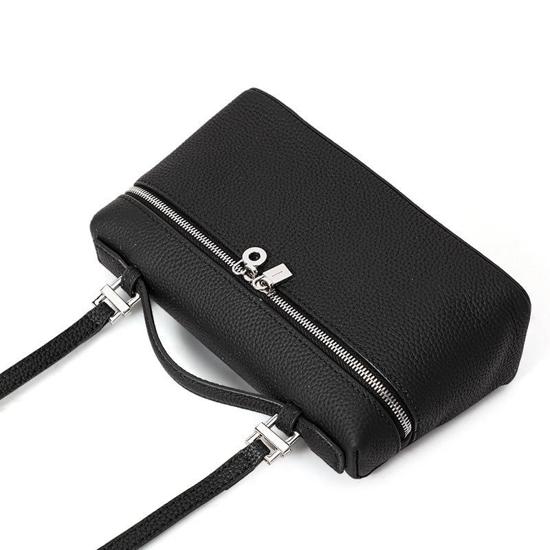 Genuine Cowhide Women Box Bag,Pebbled Grain Rectangular Mini Handbag Detachable Crossbody Strap Inner Pocket
