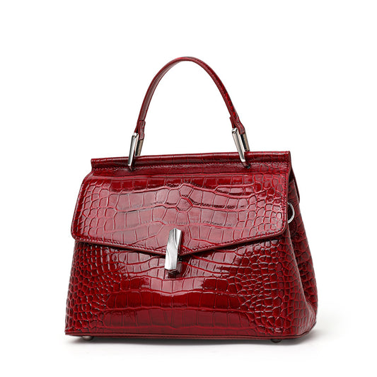 Genuine Cowhide, Glossy Crocodile Grain, Flap Handbag, Vintage Women's Adjustable Crossbody Bag, Hand Carry, Crossbody Carry, Daily Commute, Party Trip