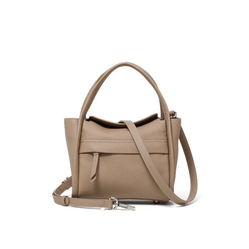 Genuine Cowhide Soft Pebbled Tote Purse,Detachable Adjustable Strap Multi Inner Pocket Elephant Grey Casual Travel Womens Structured Handbag