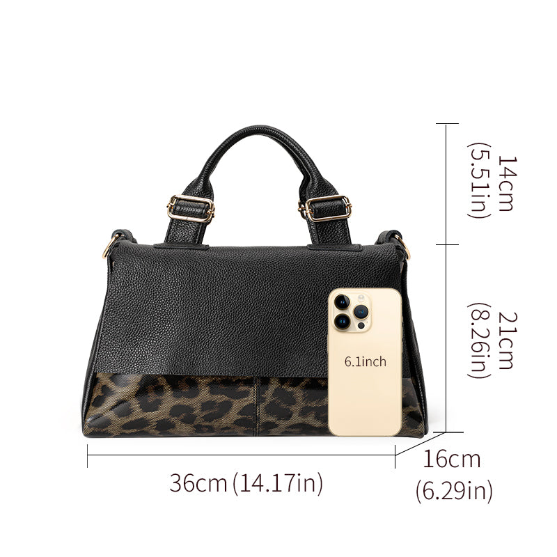 Genuine Cowhide Women Shoulder Bag,Pebble Leopard Grain Flap Pillow Handbag Adjustable Strap Multi Layer Inner Pockets