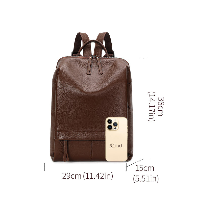 Genuine Cowhide Womens Backpack,Pebbled Grain Vertical Rucksack,Large Capacity Multi Compartment Daily Travel Shoulder Bag