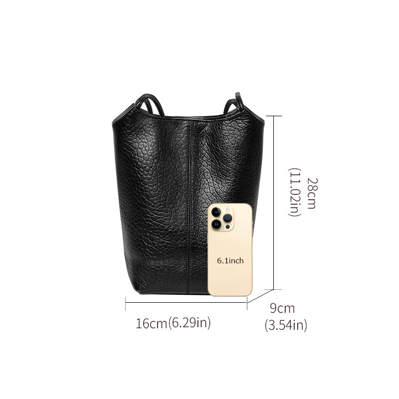 Genuine Natural Cowhide Bubble Grain Womens Mini Bucket Handbag,Vertical Ultra Lightweight Multi Pocket Casual Daily Commute Travel Shoulder Purse