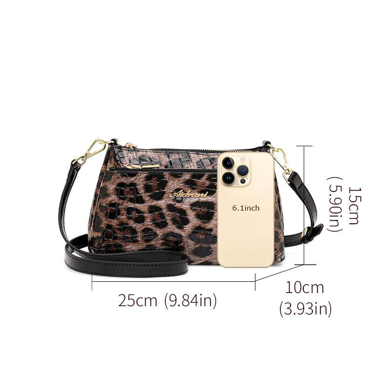 Genuine Cowhide Leopard Croc Embossed Womens Underarm Crossbody Bag,Adjustable Detachable Strap Multi Pocket Vintage Shoulder Purse