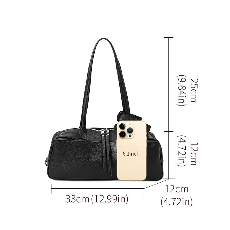 Genuine Cowhide Womens Underarm Shoulder Bag,Pebbled Grain Double Zip Pillow Purse,Multi Compartment Daily Commute Handbag