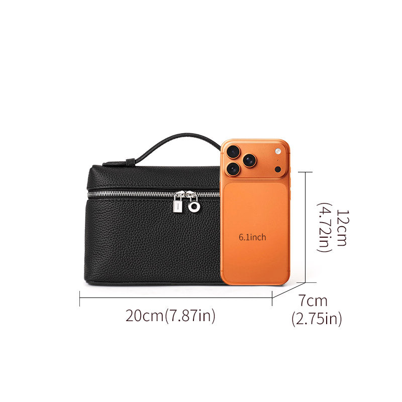 Genuine Cowhide Women Box Bag,Pebbled Grain Rectangular Mini Handbag Detachable Crossbody Strap Inner Pocket