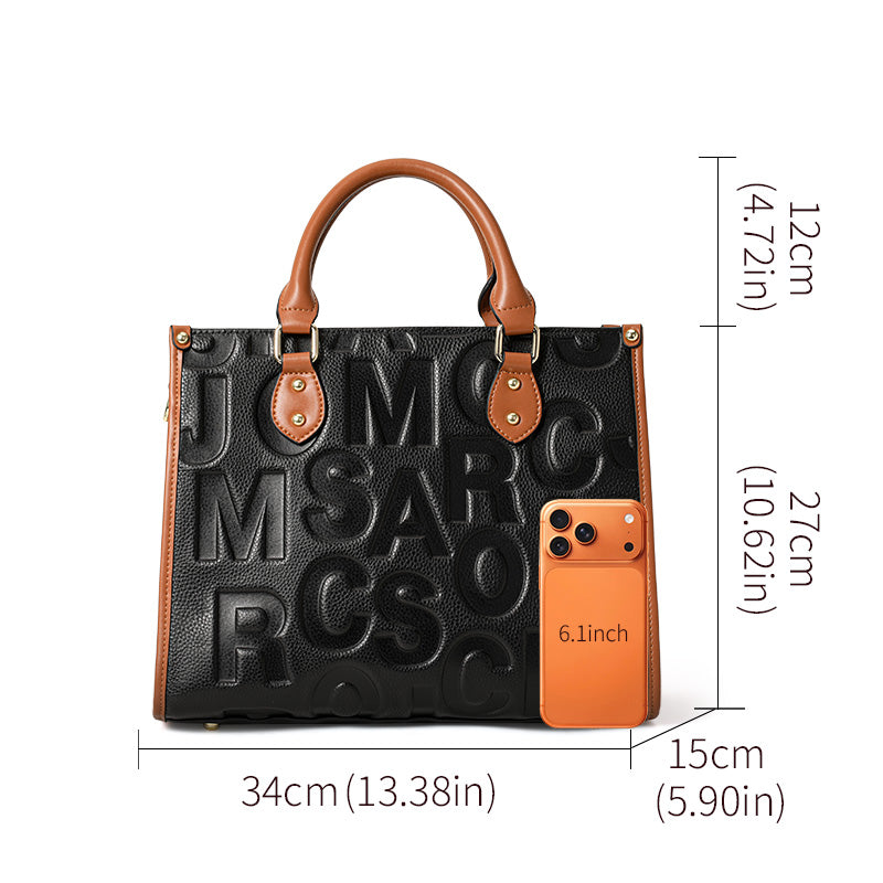 Genuine Cowhide,Embossed Pebble Grain,Color Block Square Tote,Dual Use Women Handbag,Hand Shoulder Carry,Office Travel