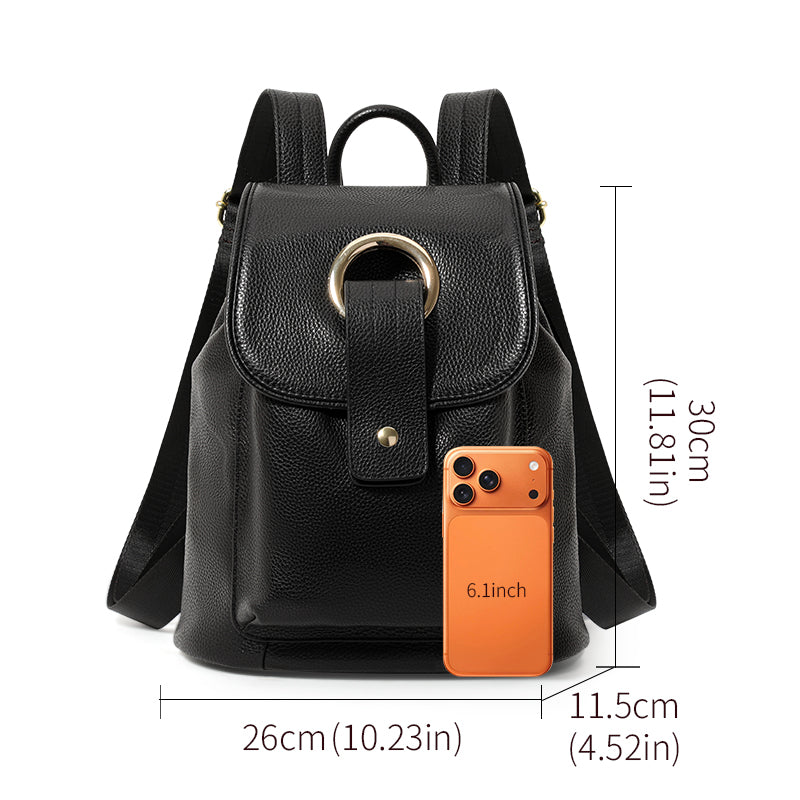 Genuine Cowhide,Pebble Grain,Flap Drawstring Backpack,Women Anti Theft Convertible Bag,Dual Shoulder Carry,Cross Carry,Daily Outing,Short Trip