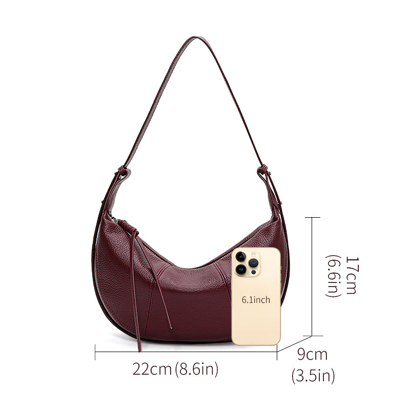 Genuine Cowhide Womens Bag,Pebbled Crescent Hobo Purse,Dual Replaceable Straps Minimal Underarm Crossbody Shoulder Bag