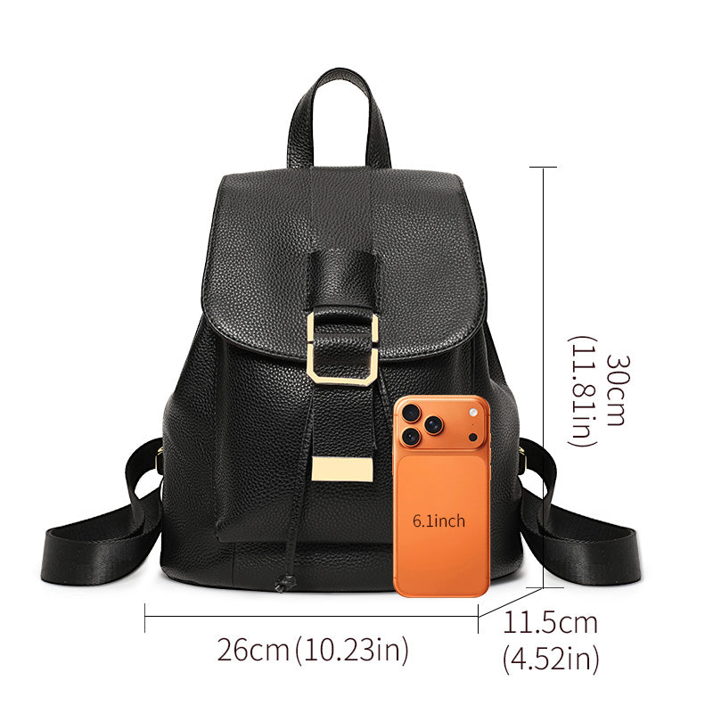 Genuine Cowhide,Pebble Grain,Flap Drawstring Backpack,Women Anti Theft Convertible Bag,Dual Shoulder Carry,Cross Carry,Daily Outing,Short Trip