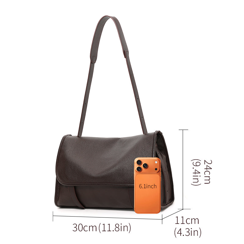 Top Layer Cowhide Women Shoulder Bag,Pebbled Flap Envelope Crossbody Messenger Bag Multi Pocket Adjustable Strap