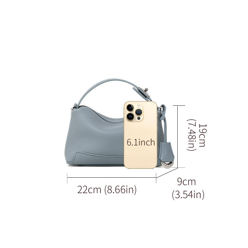 Genuine Cowhide Pebbled Mini Hobo Handbag,Detachable Adjustable Crossbody Strap Multi Compartment Womens Two Way Carry Shoulder Purse