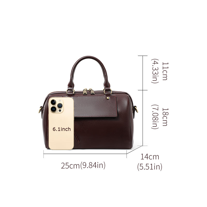 Genuine Cowhide Smooth Wax Womens Pillow Handbag,Detachable Adjustable Leather Shoulder Strap Multi Compartment Daily Crossbody Bag