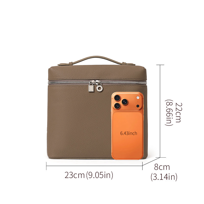 Genuine Cowhide Women Backpack,Pebbled Grain Square Box Handbag Detachable Adjustable Shoulder Straps Multi Inner Storage Pockets