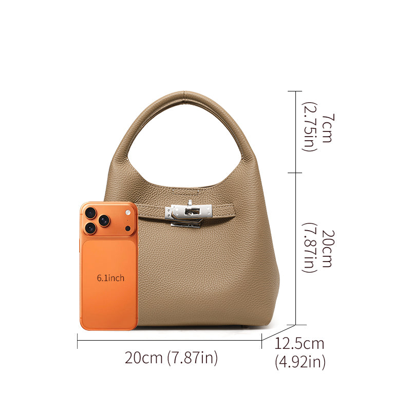 Genuine leather basket bucket bag for women, shoulder bag, crossbody bag, commuter bag, large capacity, fashionable and trendy.