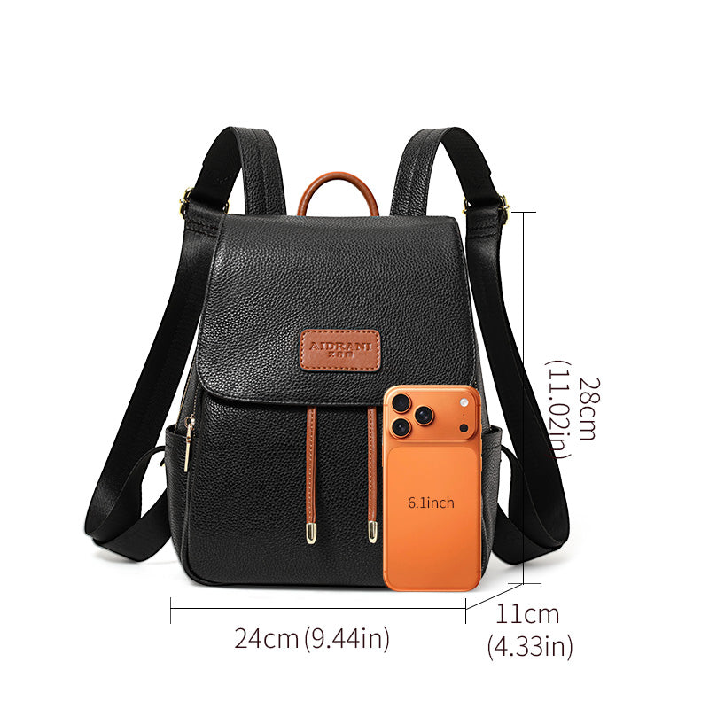 Genuine cowhide,pebble grain,flap backpack,women daily bag,convertible handbag,backpack carry,single shoulder cross carry,daily commute,short travel