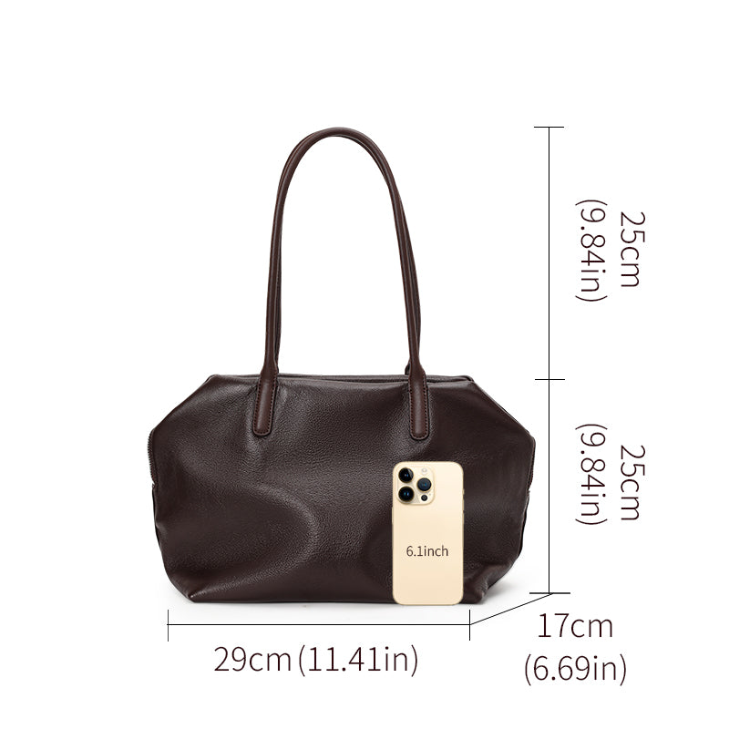 Genuine Cowhide Womens Handheld Tote,Pebbled Grain Large Capacity Shoulder Bag,Multi Compartment Daily Commute Handbag
