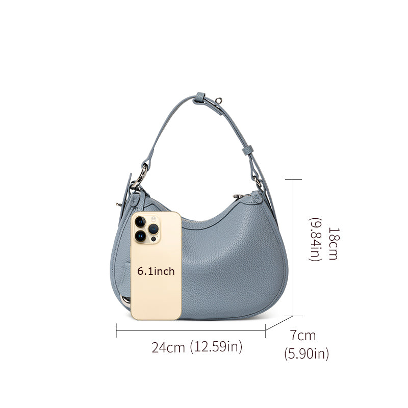Genuine Cowhide Grain Crescent Hobo Bag,Dual Adjustable Leather Straps Multi Compartment Womens Crossbody Shoulder Purse