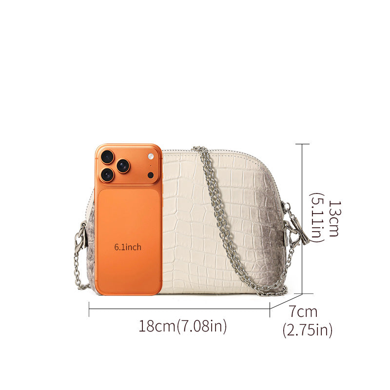 Genuine Cowhide Womens Crossbody Bag,Ombre Crocodile Embossed Shell Purse,Zipper Pocket Detachable Chain Shoulder Bag