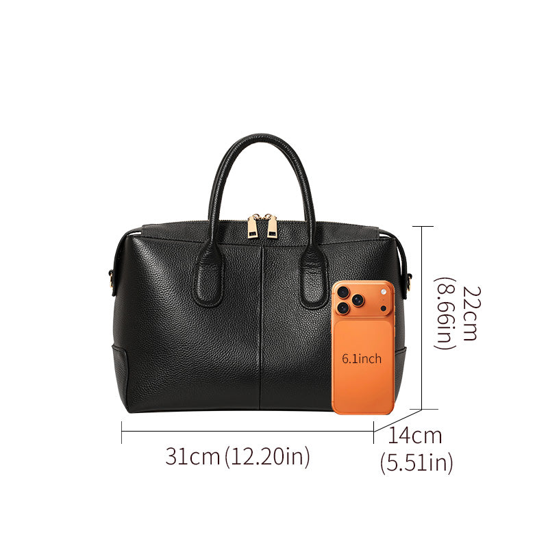 Genuine Cowhide,Pebble Grain,Horizontal Zip Handbag,Women Detachable Strap Bag,Hand Carry,Cross Shoulder Carry,Office Commute,Daily Travel