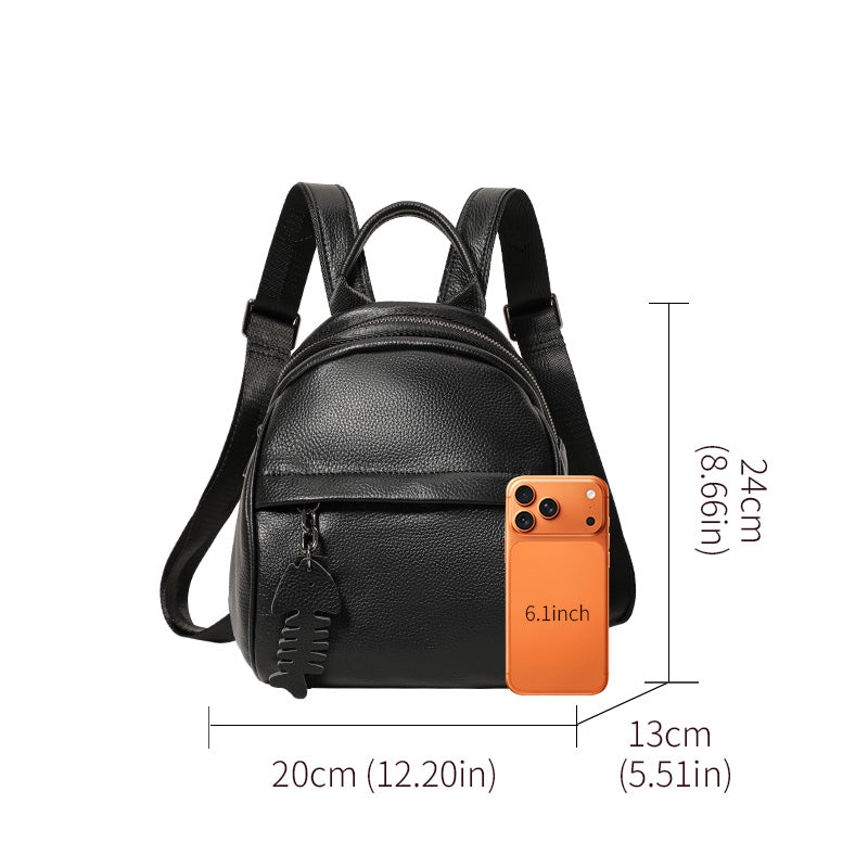 Genuine Cowhide,Pebble Grain,Mini Round Backpack,Women Anti Theft Multi Function Bag,Dual Shoulder Carry,Cross Carry,Daily Shopping,Short Trip