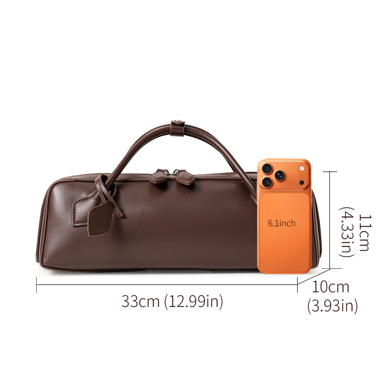 Genuine Cowhide,Smooth Plain Grain,Long Rectangular Bag,Women Hand Underarm Bag,Vintage Convertible Crossbody Bag,Hand Carry,Cross Shoulder Carry,Daily Commute,Short Travel