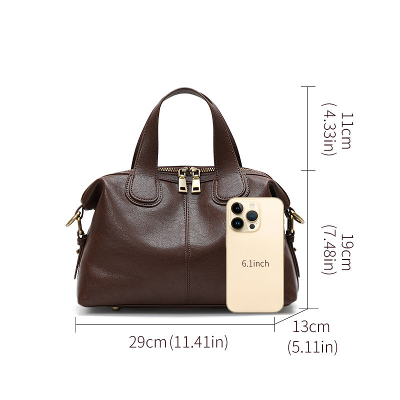 Genuine Cowhide Womens Bag,Dual Removable Straps Pillow Duffle Handbag,Multi Pocket Vintage Daily Travel Crossbody Purse