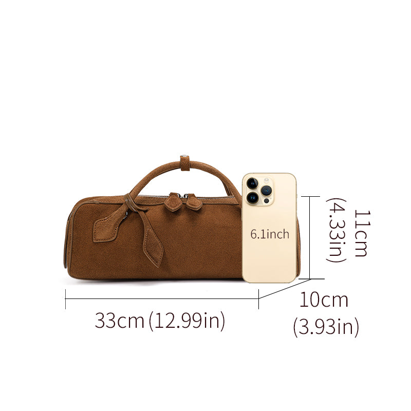 Genuine Suede Cowhide Womens Long Rectangular Handheld Bag,Retro Makeup Storage Clutch,Two Color Portable Shoulder Pouch