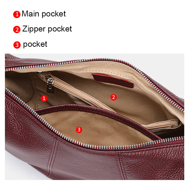 Genuine Cowhide Womens Bag,Pebbled Crescent Hobo Purse,Dual Replaceable Straps Minimal Underarm Crossbody Shoulder Bag