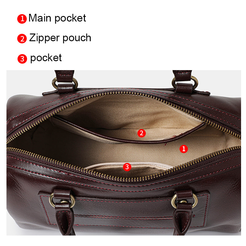 Genuine Cowhide Smooth Wax Womens Pillow Handbag,Detachable Adjustable Leather Shoulder Strap Multi Compartment Daily Crossbody Bag