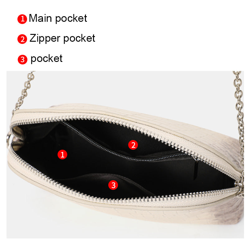 Genuine Cowhide Womens Crossbody Bag,Ombre Crocodile Embossed Shell Purse,Zipper Pocket Detachable Chain Shoulder Bag
