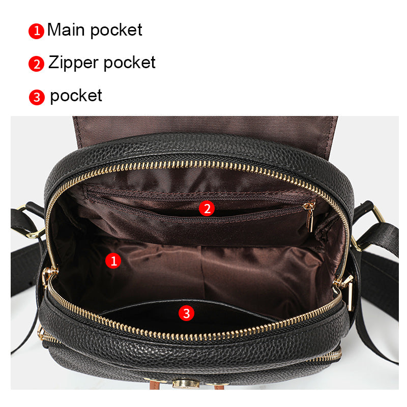 Genuine cowhide,pebble grain,flap backpack,women daily bag,convertible handbag,backpack carry,single shoulder cross carry,daily commute,short travel