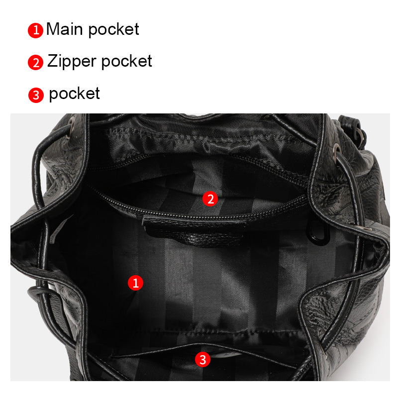 Genuine Cowhide Womens Backpack,Crocodile Embossed Drawstring Daypack,Flap Buckle Multi Pocket Travel Shoulder Bag
