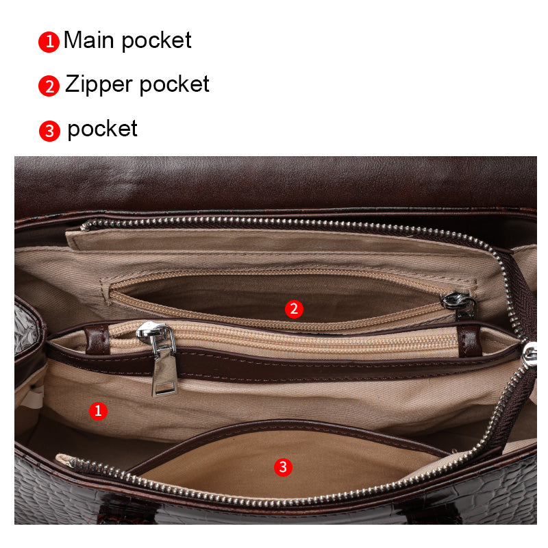 Genuine Cowhide Women Tote Bag,Glossy Crocodile Grain Structured Trapezoid Handbag Multi Compartment Internal Storage Pockets