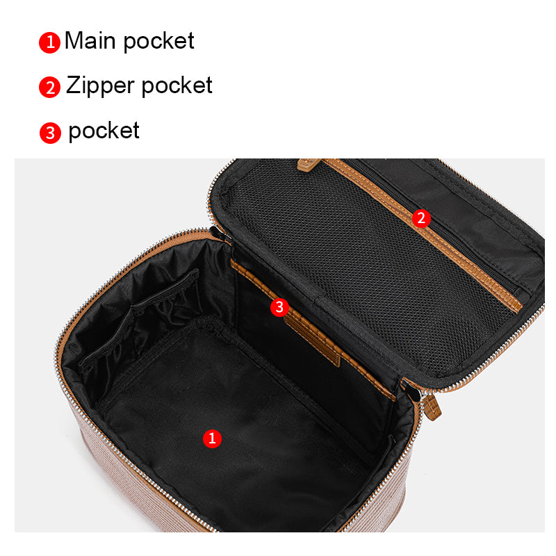 Genuine Cowhide Womens Cosmetic Case,Crocodile Embossed Structured Handheld Multi Compartment Travel Makeup Organizer