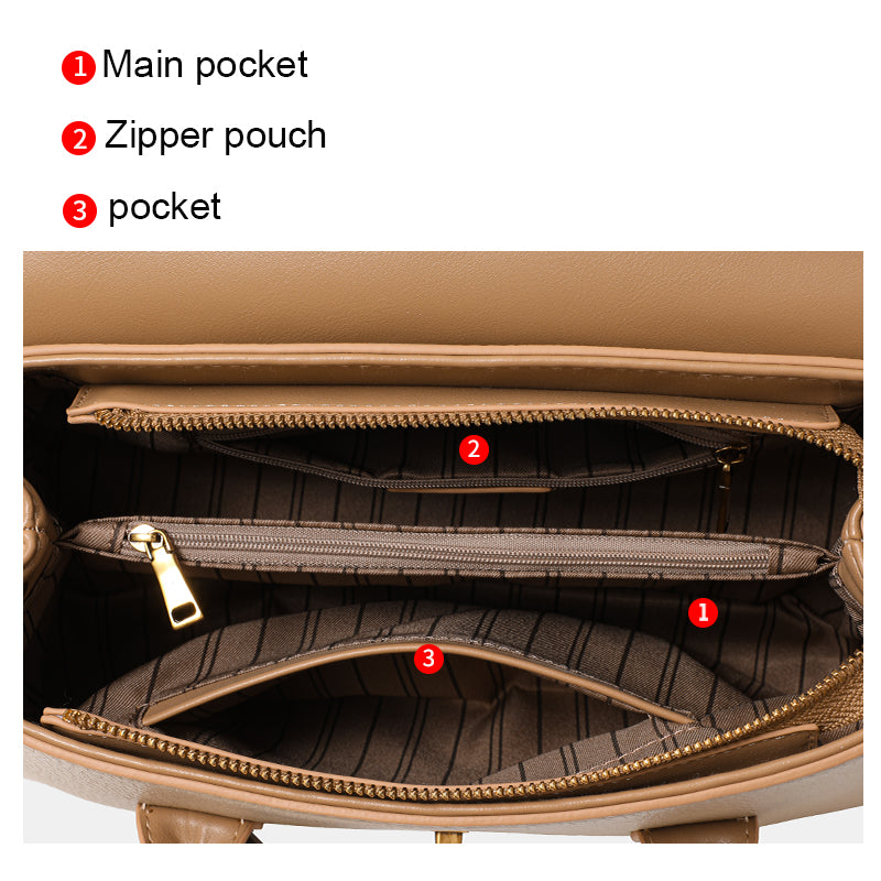 Genuine Cowhide Two Tone Pebbled Flap Handbag,Detachable Adjustable Crossbody Strap Twist Lock Multi Compartment Womens Two Way Carry Purse