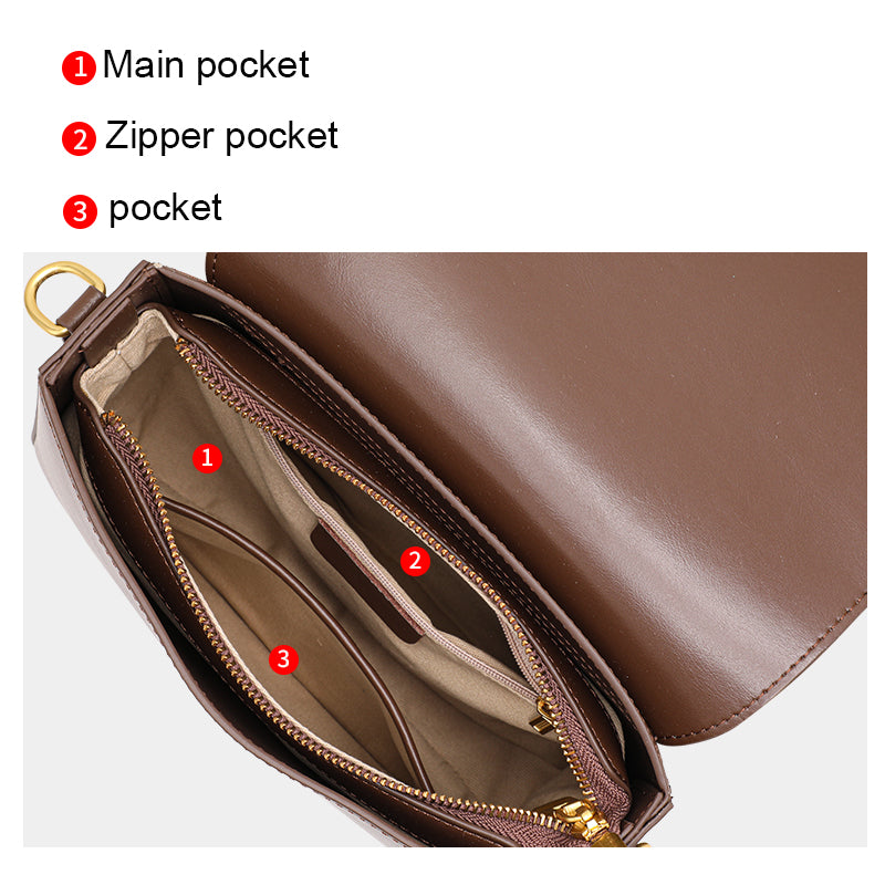 Genuine Cowhide Womens Shoulder Crossbody Bag,Smooth Plain Leather Flap Square Purse,Adjustable Strap Vintage Commute Handbag