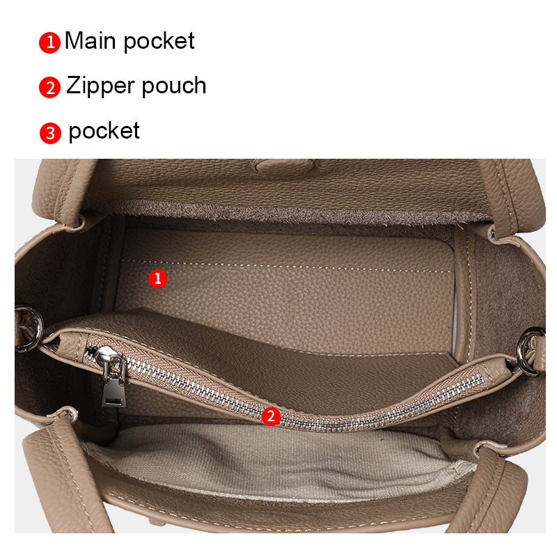 Genuine Cowhide Soft Pebbled Tote Purse,Detachable Adjustable Strap Multi Inner Pocket Elephant Grey Casual Travel Womens Structured Handbag