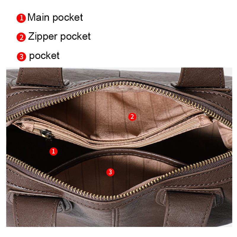 Genuine Cowhide Womens Bag,Dual Removable Straps Pillow Duffle Handbag,Multi Pocket Vintage Daily Travel Crossbody Purse