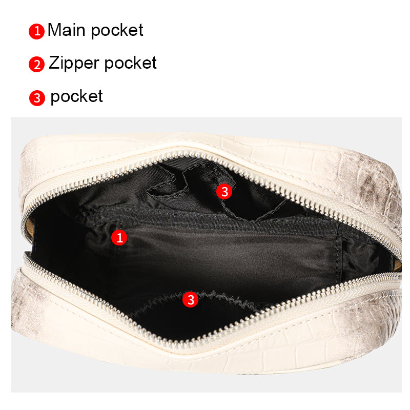Genuine Cowhide Womens Makeup Pouch,Gradient Croc Embossed Case,Multi Internal Pocket Portable Travel Cosmetic Storage Bag