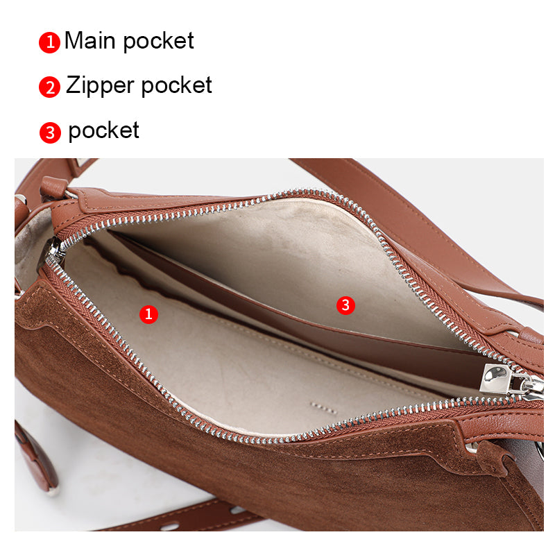 Genuine Suede Cowhide Womens Hobo Bag,Crescent Underarm Purse,Adjustable Strap Vintage Daily Handheld Shoulder Bag