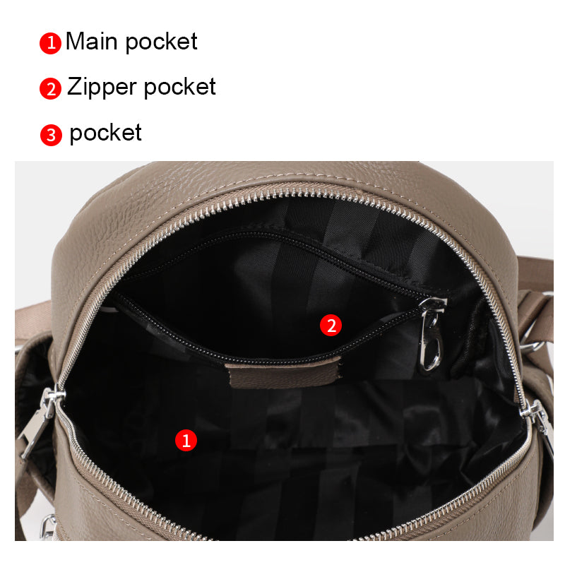 Genuine Cowhide Womens Backpack,Pebbled Quilted Multi Pocket Rucksack,Adjustable Wide Strap Anti Theft Travel Daypack