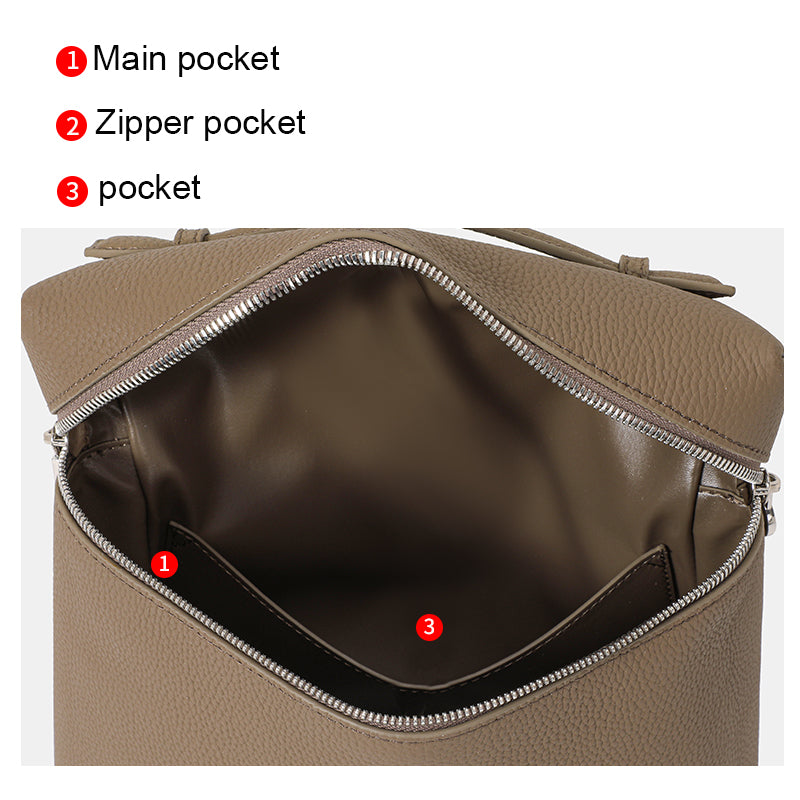 Genuine Cowhide Women Backpack,Pebbled Grain Square Box Handbag Detachable Adjustable Shoulder Straps Multi Inner Storage Pockets