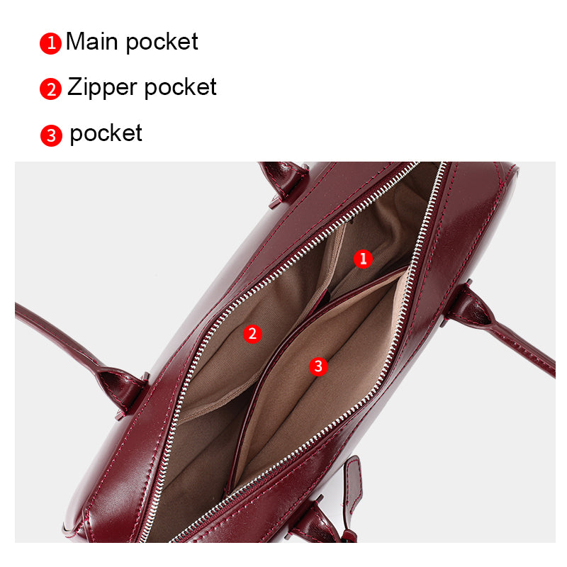 Genuine Cowhide Womens Underarm Shoulder Bag,Smooth Glossy Barrel Handbag,Burgundy Vintage Commute Cylinder Purse