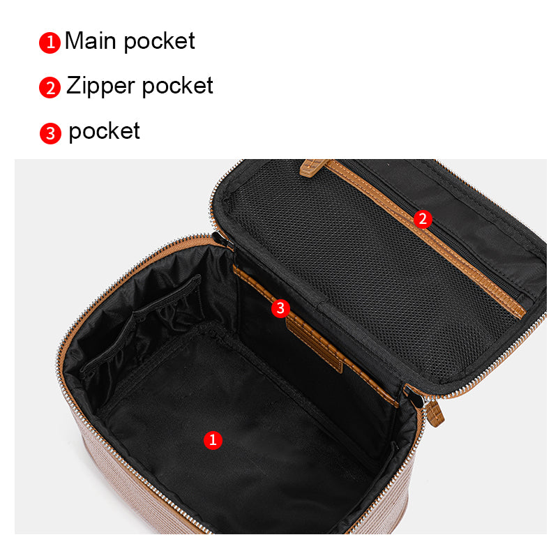 Genuine Cowhide Womens Cosmetic Case,Lizard Embossed Structured Handheld Large Capacity Multi Compartment Travel Toiletry Organizer