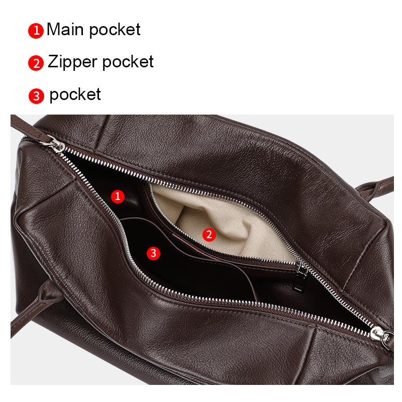 Genuine Cowhide Womens Handheld Tote,Pebbled Grain Large Capacity Shoulder Bag,Multi Compartment Daily Commute Handbag